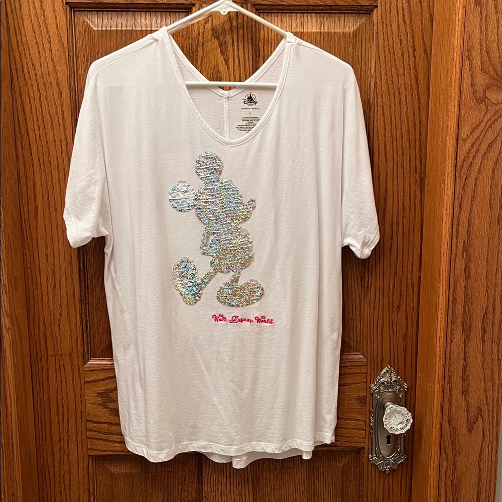 Mickey Mouse sequin V-neck tee shirt.